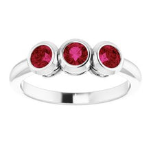Load image into Gallery viewer, Platinum Ruby Three-Stone Bezel-Set Ring
