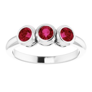 Platinum Ruby Three-Stone Bezel-Set Ring