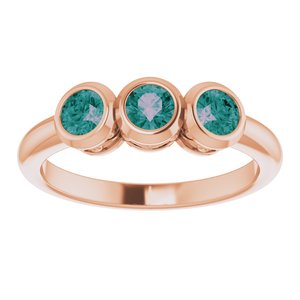 Bague sertie de trois pierres en pierre rose Alexandrite 14K