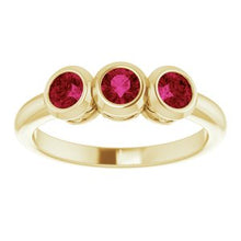 Load image into Gallery viewer, 14K Yellow Ruby Three-Stone Bezel-Set Ring
