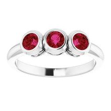 Load image into Gallery viewer, 14K White Ruby Three-Stone Bezel-Set Ring
