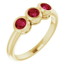 Load image into Gallery viewer, 14K Yellow Ruby Three-Stone Bezel-Set Ring
