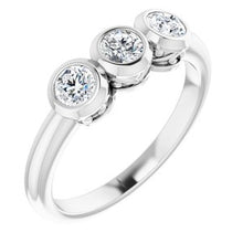 Load image into Gallery viewer, Platinum 3/4 CTW Diamond Three-Stone Bezel-Set Ring
