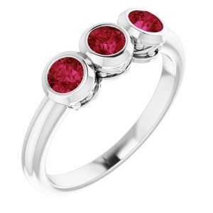 Platinum Ruby Three-Stone Bezel-Set Ring
