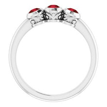 Load image into Gallery viewer, Sterling Silver Mozambique Garnet Three-Stone Bezel-Set Ring
