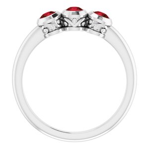 Sterling Silver Mozambique Garnet Three-Stone Bezel-Set Ring