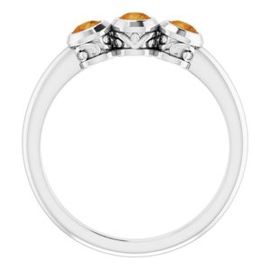 Sterling Silver Citrine Three-Stone Bezel-Set Ring