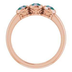 Bague sertie de trois pierres en pierre rose Alexandrite 14K