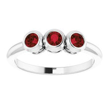 Load image into Gallery viewer, Sterling Silver Mozambique Garnet Three-Stone Bezel-Set Ring
