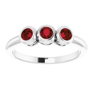 Sterling Silver Mozambique Garnet Three-Stone Bezel-Set Ring