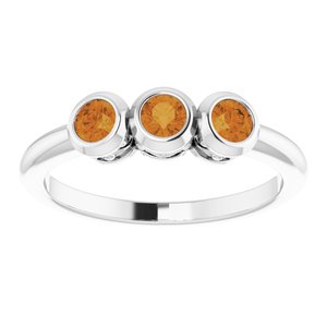 Sterling Silver Citrine Three-Stone Bezel-Set Ring