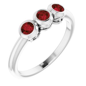 Sterling Silver Mozambique Garnet Three-Stone Bezel-Set Ring