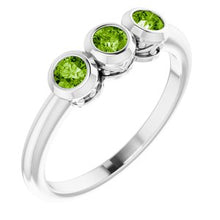 Load image into Gallery viewer, Sterling Silver Peridot Three-Stone Bezel-Set Ring
