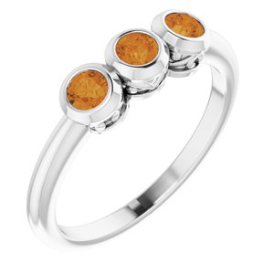 Sterling Silver Citrine Three-Stone Bezel-Set Ring