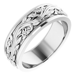 Sterling Silver 7 mm Scroll Band   Size 9