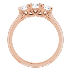 Montage de la bande d'anniversaire ronde à trois pierres de 4,1 mm en rose 14K