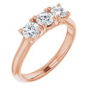 Montage de la bande d'anniversaire ronde à trois pierres de 4,1 mm en rose 14K