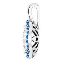 Load image into Gallery viewer, Platinum Blue Sapphire &amp; 1/3 CTW Diamond Cluster Pendant
