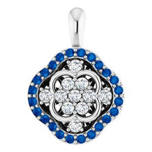 Load image into Gallery viewer, Platinum Blue Sapphire &amp; 1/3 CTW Diamond Cluster Pendant
