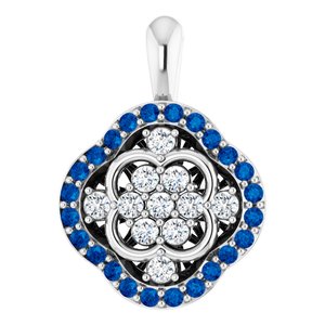 Platinum Blue Sapphire & 1/3 CTW Diamond Cluster Pendant