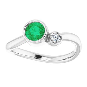 Platinum Emerald & .06 CT Diamond Two-Stone Ring