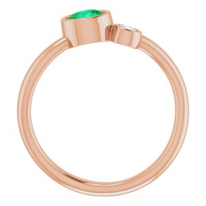Bague à deux pierres en émeraude rose 14 carats et diamant 0,06 ct