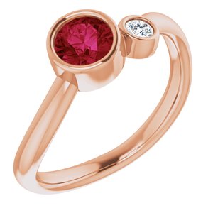 14K Rose Ruby & .06 CT Diamond Two-Stone Ring