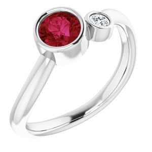 14K White Ruby & .06 CT Diamond Two-Stone Ring