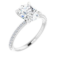 Load image into Gallery viewer, 14K White 9x7 mm Oval Forever One‚Ñ¢ Moissanite &amp; 1/5 CTW Diamond Engagement Ring

