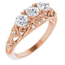 Load image into Gallery viewer, 14K Rose 7/8 CTW Diamond Vintage-Inspired Three-Stone Anniversary Band
