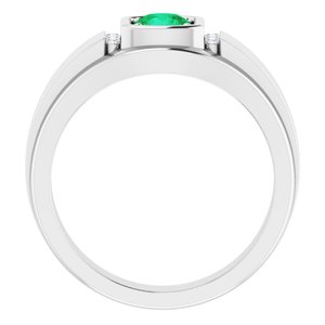 14K White Emerald & .08 CTW Diamond Men's Ring
