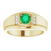 Load image into Gallery viewer, 14K Yellow Emerald &amp; .08 CTW Diamond Men's Ring
