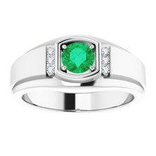 Charger l&#39;image dans la galerie, Bague pour homme en émeraude blanche 14K et diamant 0,08 CTW
