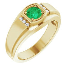 Load image into Gallery viewer, 14K Yellow Emerald &amp; .08 CTW Diamond Men's Ring
