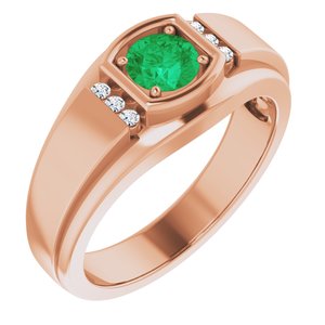 14K Rose Emerald & .08 CTW Diamond Men's Ring