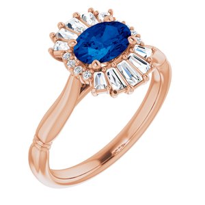 14K Rose Blue Sapphire & 1/4 CTW Diamond Ring