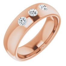 Load image into Gallery viewer, 14K Rose 1/3 CTW Diamond 3-Stone Half-Round Band Size 11

