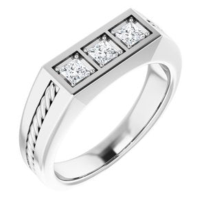 14K White 3x3 mm Square 1/2 CTW Diamond Men's Ring