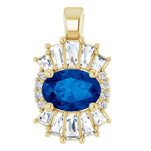 14K Yellow Blue Sapphire & 1/3 CTW Diamond Pendant