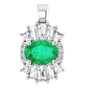 Sterling Silver Emerald & 1/3 CTW Diamond Pendant