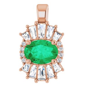 14K Rose Emerald & 1/3 CTW Diamond Pendant