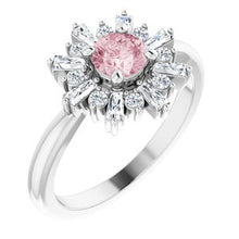 Load image into Gallery viewer, Platinum 5 mm Round Pink Morganite &amp; 3/8 CTW Diamond Ring
