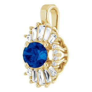 14K Yellow Blue Sapphire & 1/3 CTW Diamond Pendant
