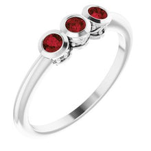 Load image into Gallery viewer, Sterling Silver Mozambique Garnet Three-Stone Bezel-Set Ring
