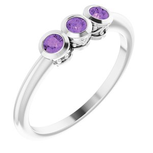 Sterling Silver Amethyst Three-Stone Bezel-Set Ring