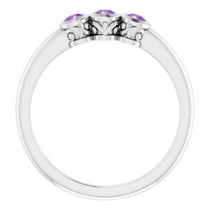 Sterling Silver Amethyst Three-Stone Bezel-Set Ring