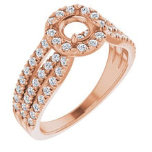 Charger l&#39;image dans la galerie, Bague de fiançailles semi-sertie en diamant 14K rose 5,2 mm ronde 1/2 CTW
