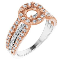 Load image into Gallery viewer, 14K White/Rose 5.8 mm Round 1/2 CTW Diamond Semi-Set Engagement Ring

