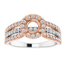 Load image into Gallery viewer, 14K White/Rose 5.2 mm Round 1/2 CTW Diamond Semi-Set Engagement Ring

