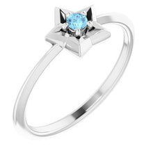 Load image into Gallery viewer, Sterling Silver 3 mm Round March Youth Star Birthstone Ring
